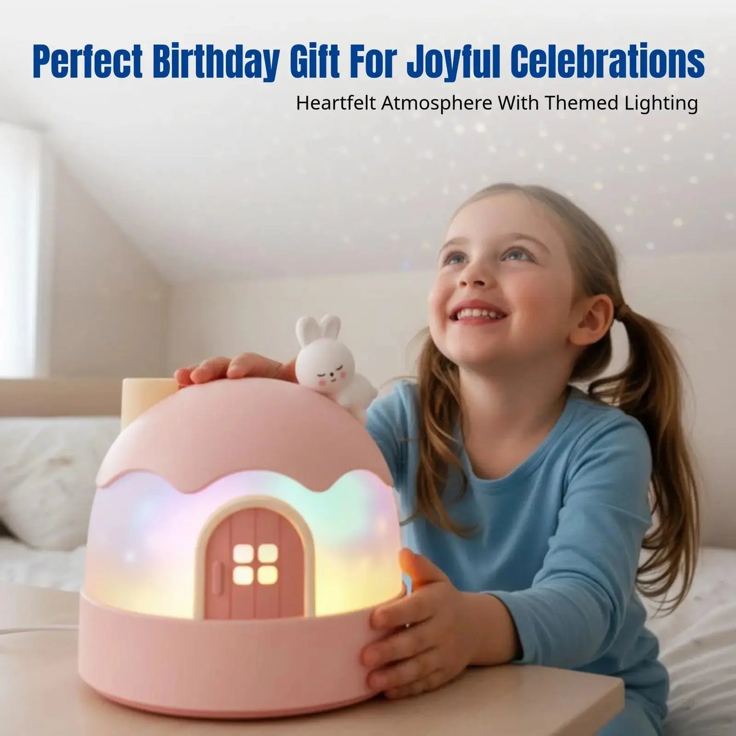 Cartoon Bunny Star Projector, Night Light Music Box for Kids, Rotating Galaxy Lamp, Girls Bedroom Ceiling, Timer My Store