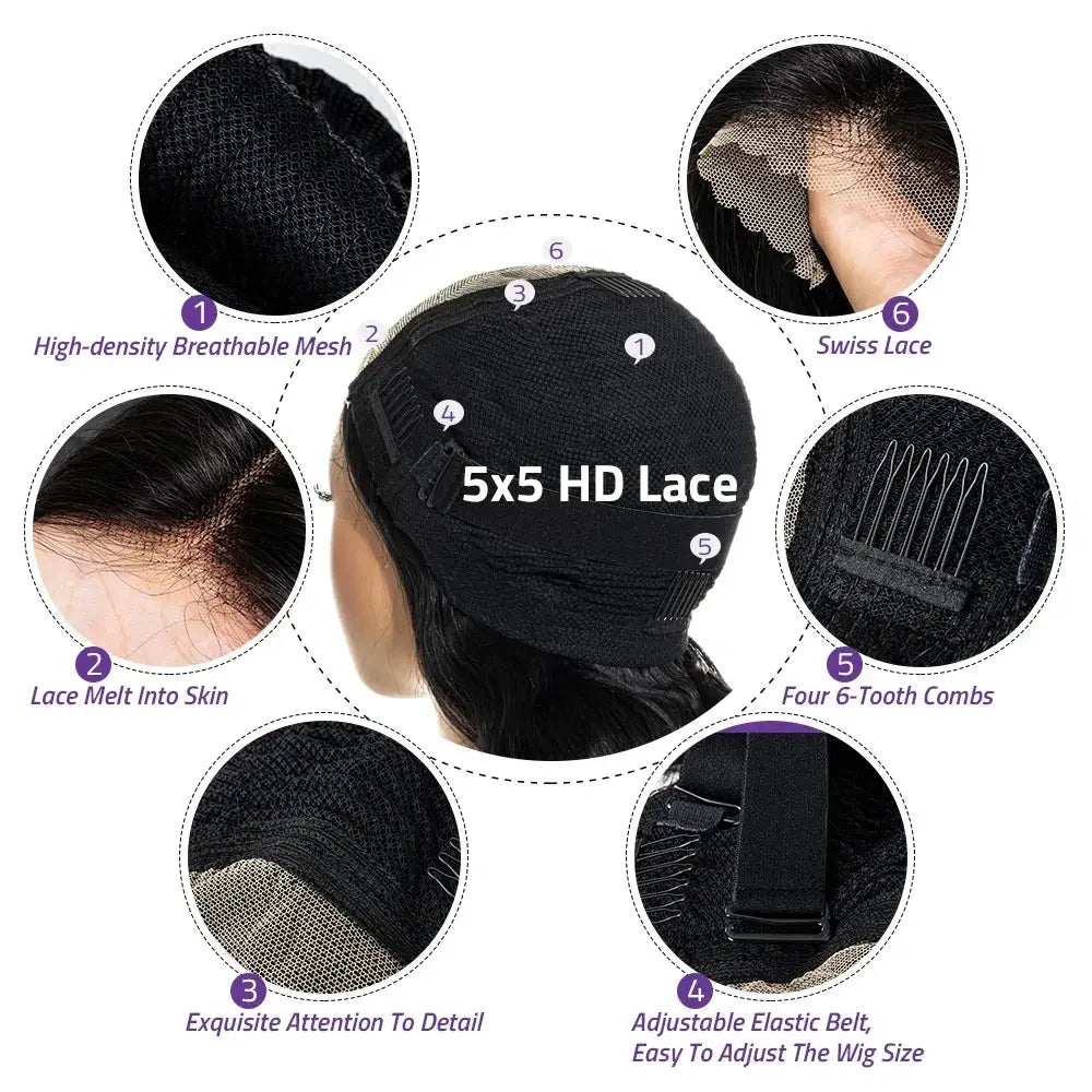Body Wave 13x6 HD Transparent Lace Front Human Hair Wig 40 Inch Pre Plucked 220 Density 5x5 Glueless Lace Frontal Wigs for Women My Store