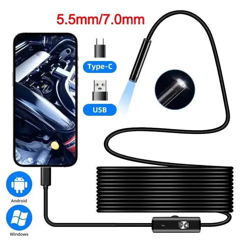 5.5/7.0MM Type-C Endoscope Camera IP67 Waterproof with 6 Adjustable LEDs USB Android Flexible Inspection Borescope for Phone PC My Store