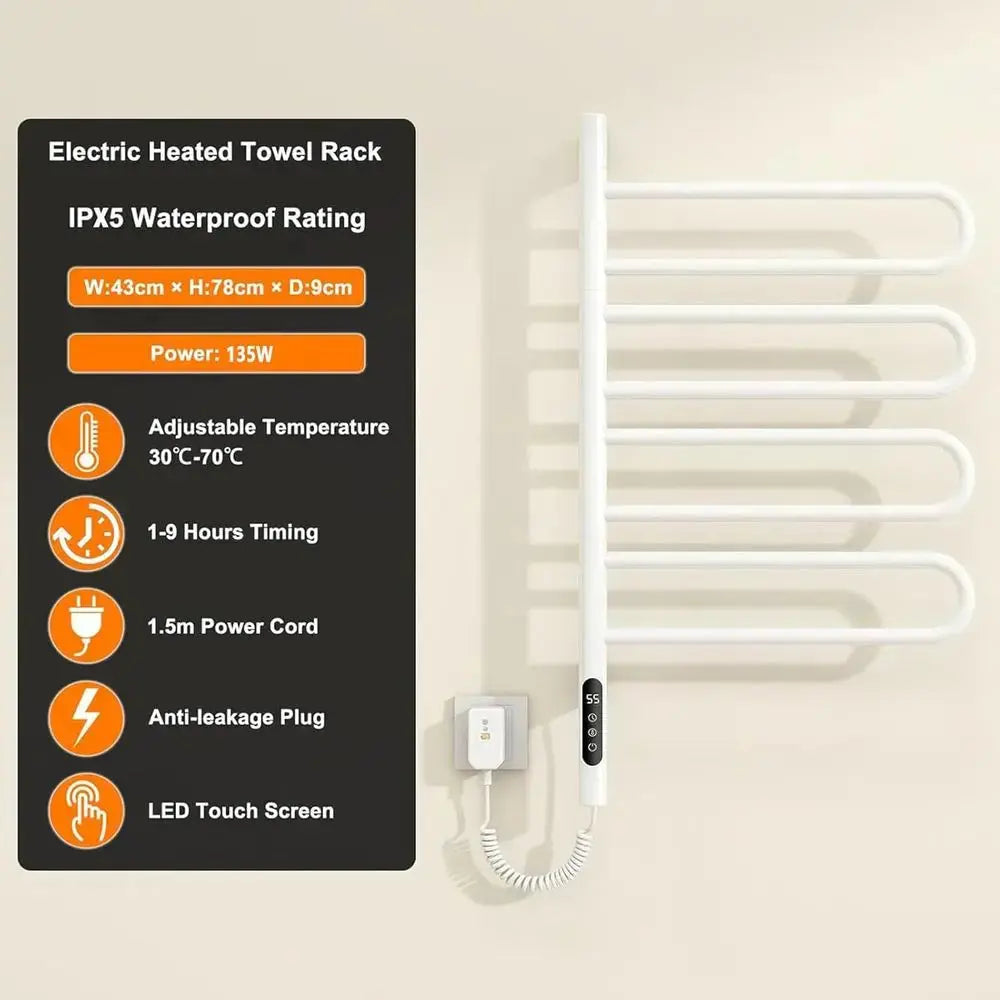 Electric Towel Warmer Rotatable 180°, Towel Rack Warmer with Timer and Smart Temperature Control, Heated Drying Rack Hard Wired/ My Store