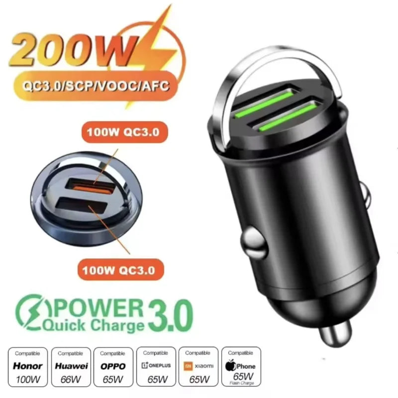 2025 200W mini car charger fast charging for iPhone QC3.0 mini PD USB Type C car mobile phone charger for Xiaomi Samsung Huawei My Store