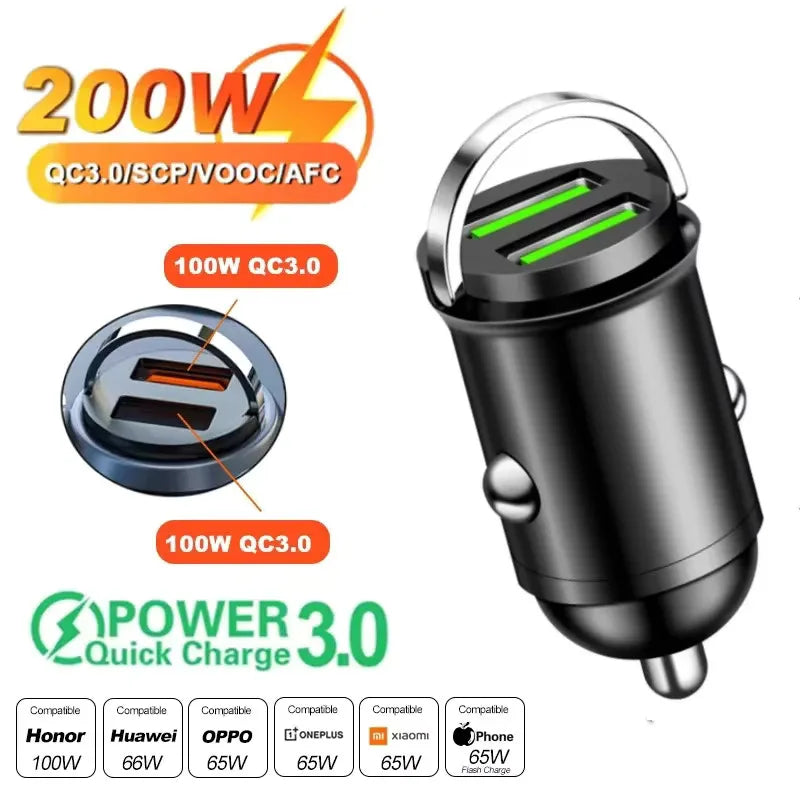 2025 200W mini car charger fast charging for iPhone QC3.0 mini PD USB Type C car mobile phone charger for Xiaomi Samsung Huawei My Store