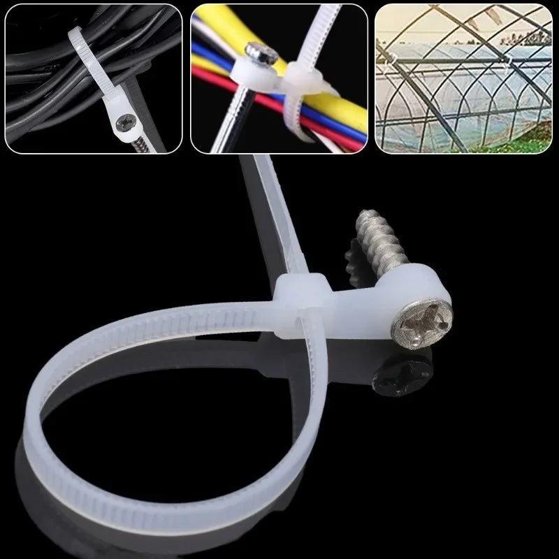 500/100PCS Screw Hole Cable Ties Reusable Fixed Nylon Cable Ties Self-locking Cord Ties Straps Fastening Loop Office Organizer My Store