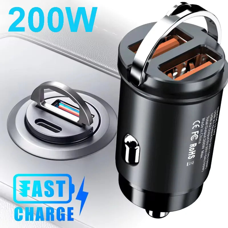 100W/200W QC3.0 PD Mini Car Charger 12-24V Lighter Fast Charging Car USB Type C Charger for Xiaomi Samsung Huawei iPhone Power My Store
