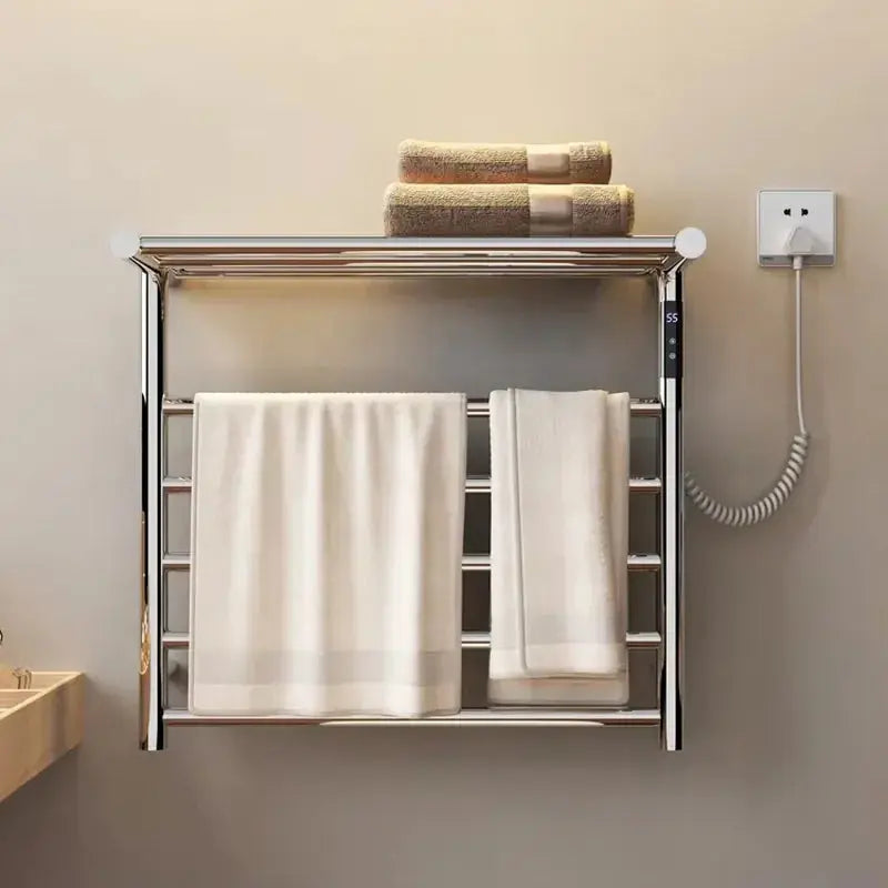 Modern Bathroom Electric Towel Radiator with Storage Rack Electric Heated Towel Rack with Shelf Heating Drying Towel Warmer My Store