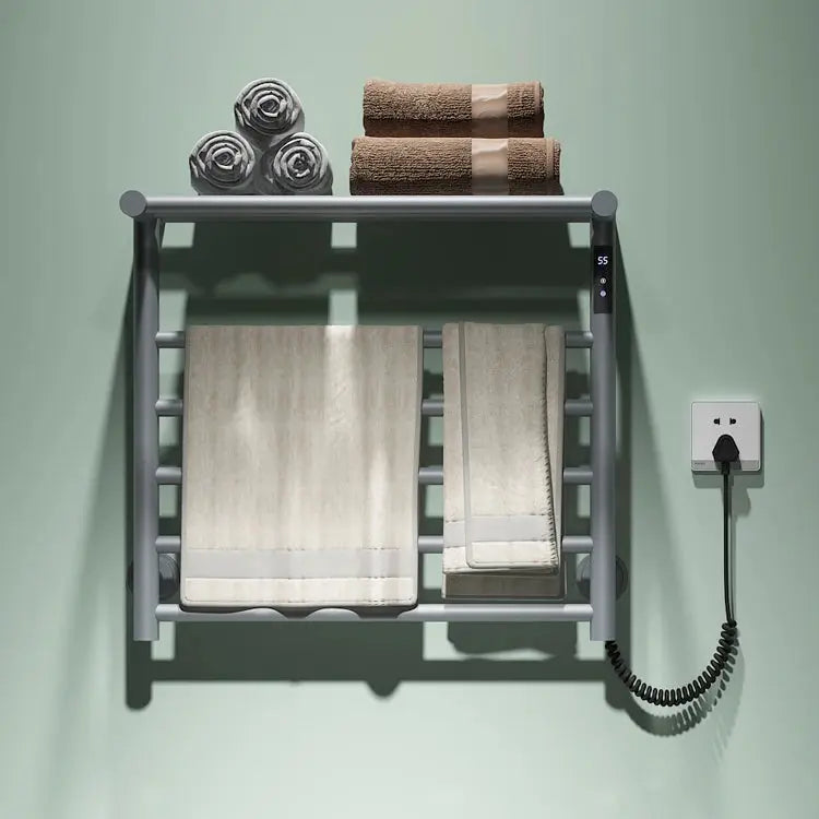 Modern Bathroom Electric Towel Radiator with Storage Rack Electric Heated Towel Rack with Shelf Heating Drying Towel Warmer My Store
