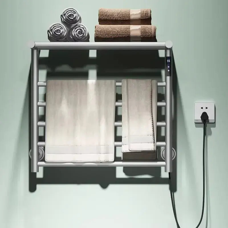 Modern Bathroom Electric Towel Radiator with Storage Rack Electric Heated Towel Rack with Shelf Heating Drying Towel Warmer My Store