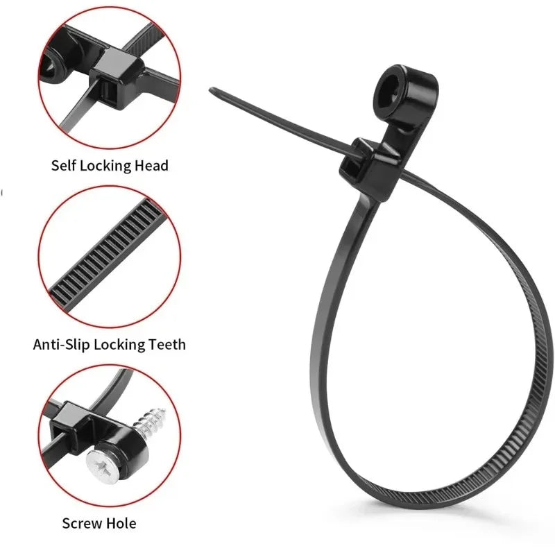 500/100PCS Screw Hole Cable Ties Reusable Fixed Nylon Cable Ties Self-locking Cord Ties Straps Fastening Loop Office Organizer My Store
