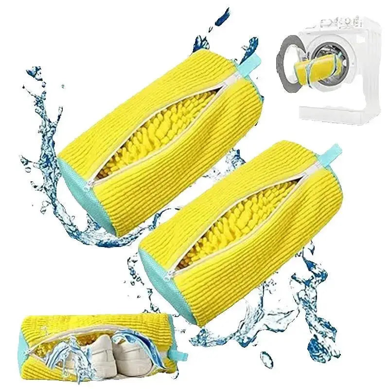Fluffy Fiber Shoe Washing Bag 360° Surround Cleaning Reusable Durable Machine-Washable Laundry Bag with Zipper Closure (1pc) My Store