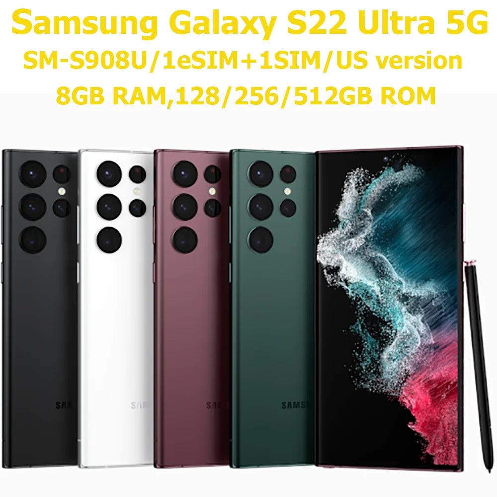 Samsung Galaxy S22 Ultra 5G 8K Camera 108 MP 108MP 5000mAh 45W Samsung S22U Phone US Version Unlocks NFC 1 SIM+1 eSIM 6.8-inch My Store