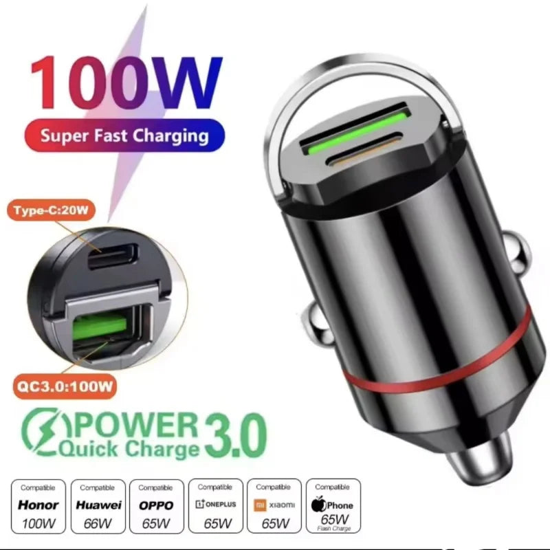 2025 200W mini car charger fast charging for iPhone QC3.0 mini PD USB Type C car mobile phone charger for Xiaomi Samsung Huawei My Store