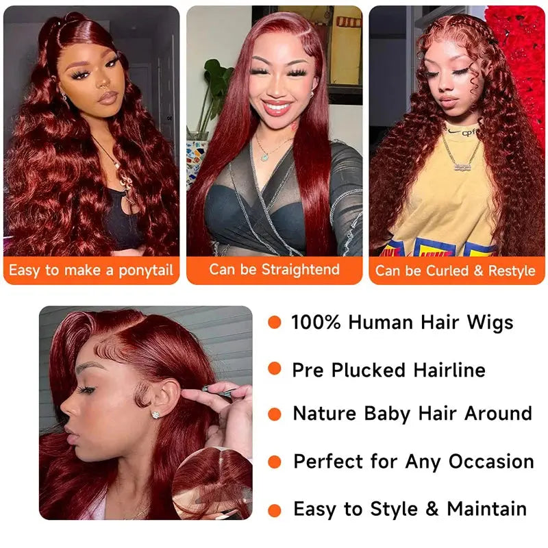 Body Wave Reddish Brown 13x6 Lace Front Wigs Human Hair Pre Plucked With Baby Hair #33 Colored Wigs for Women 180% Density My Store