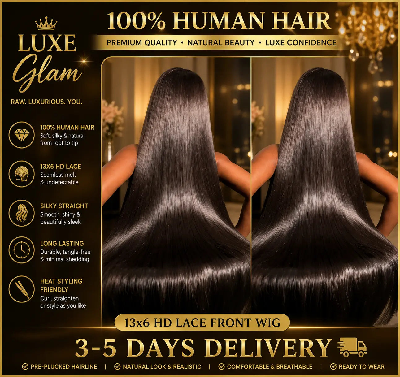 40 Inch Bone Straight Lace Frontal Human Hair Wigs 13x6 Hd Transparent Lace Front Pre Plucked Wig 360 Full Lace Wig NaturalBlack My Store