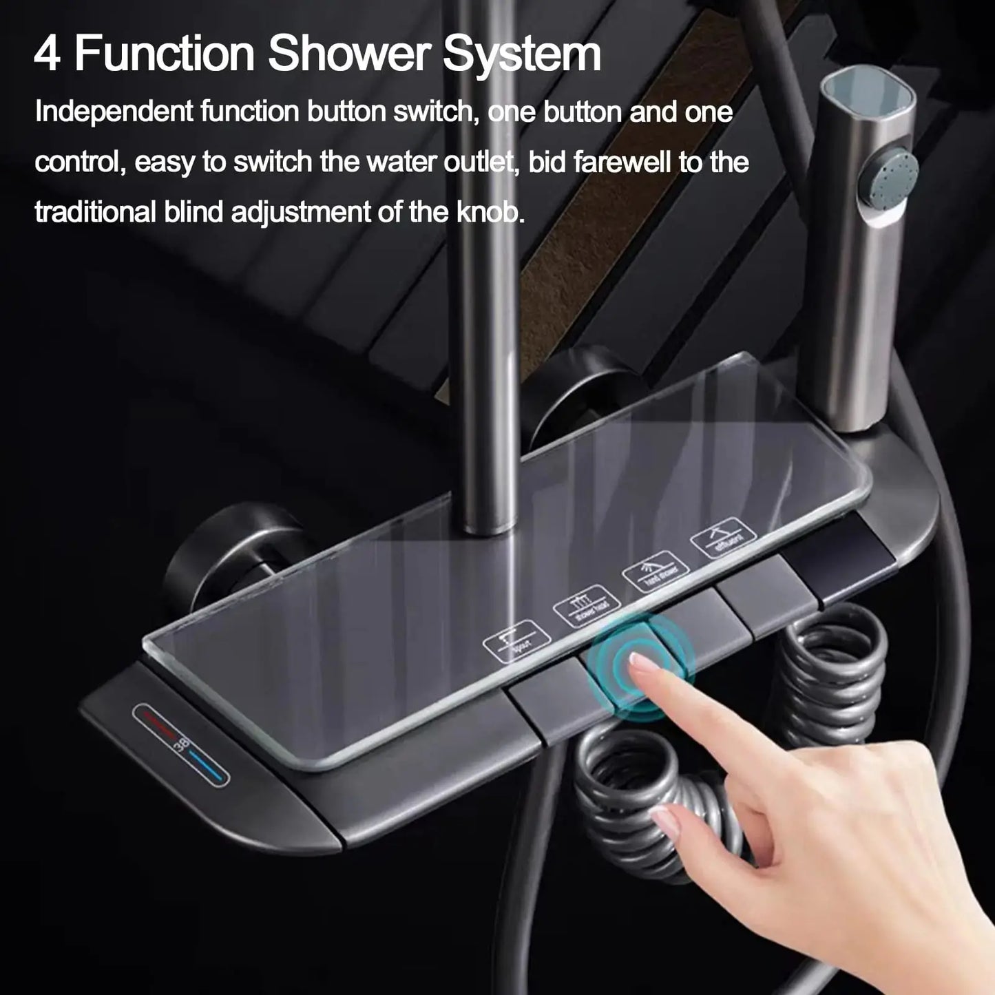 Smart LED Digital Display Temperature Rainfall Bathroom Shower System Gun Grey Brass Wall-Mounted  Thermostatic Shower Set My Store