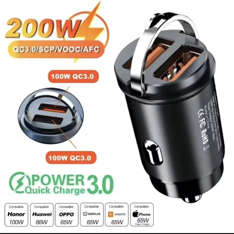 2025 200W mini car charger fast charging for iPhone QC3.0 mini PD USB Type C car mobile phone charger for Xiaomi Samsung Huawei My Store