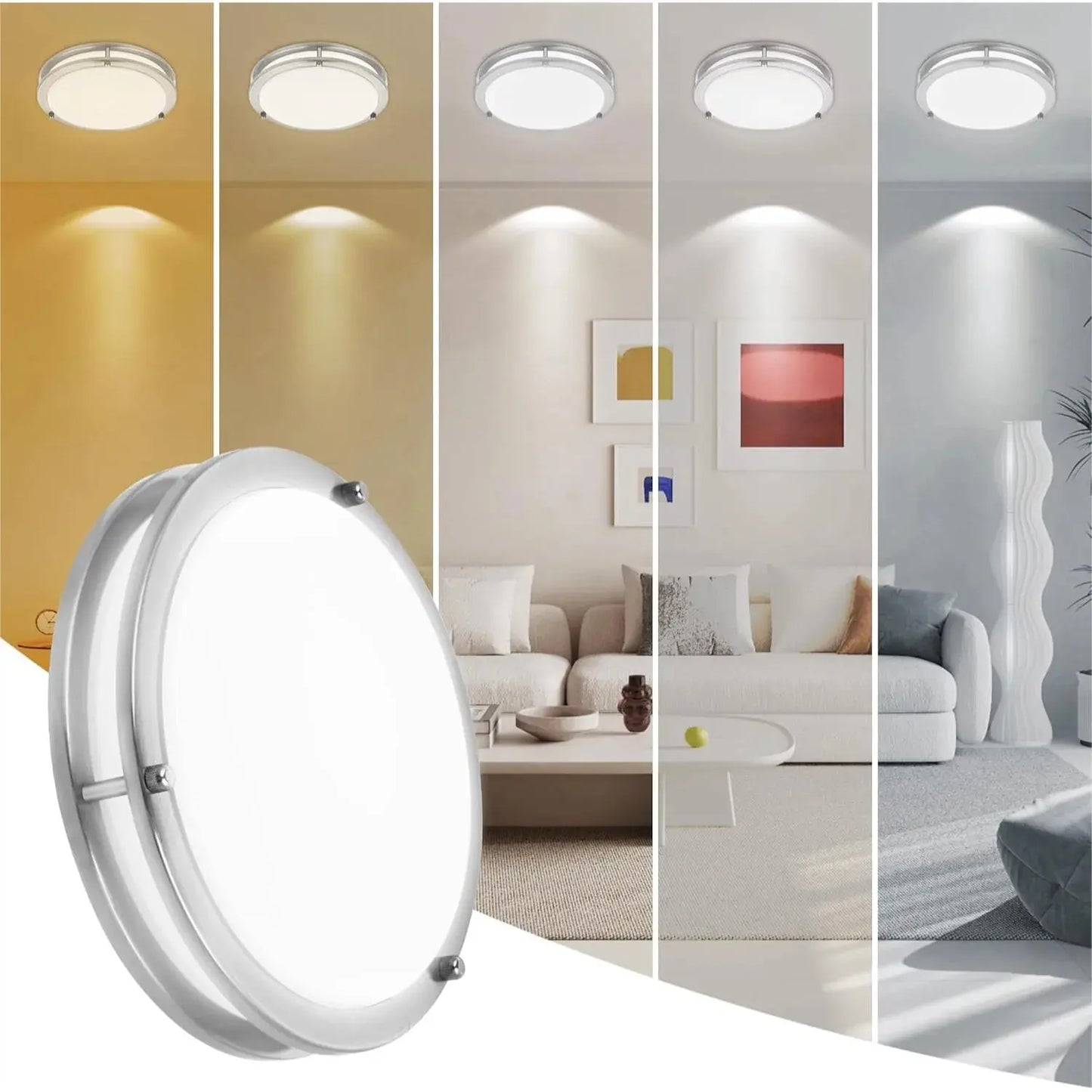 7.5 Inch Round Brushed Nickel LED Ceiling Light Flush Mount with 5 Color Temperatures for Kitchen Bathroom Bedroom My Store