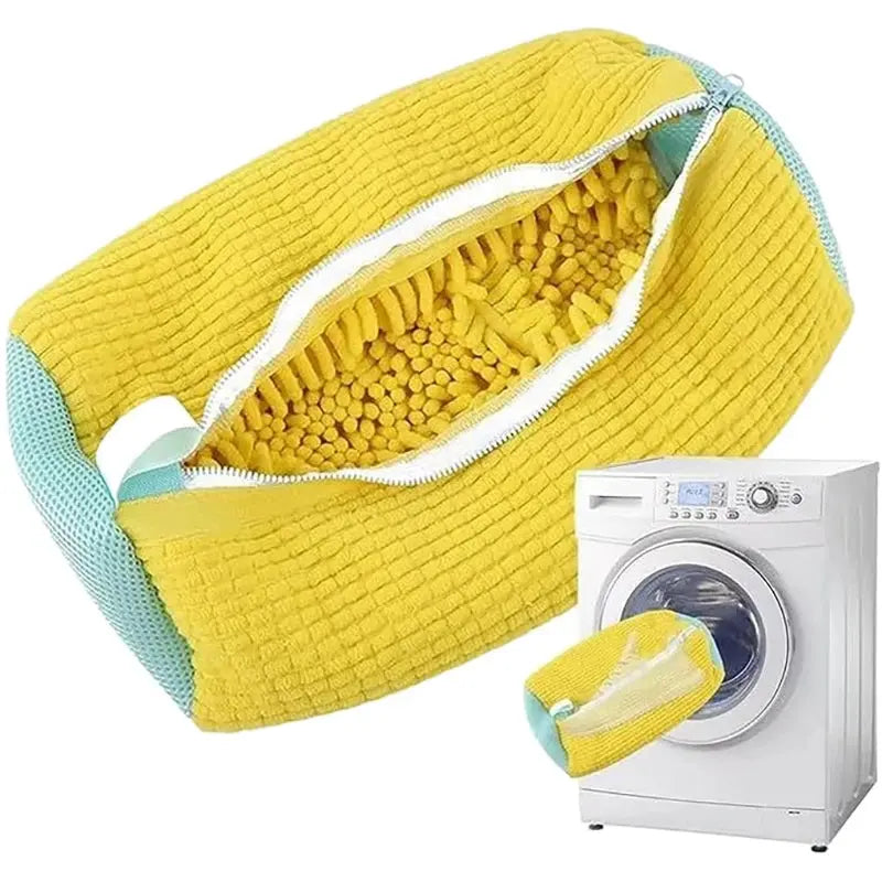 Fluffy Fiber Shoe Washing Bag 360° Surround Cleaning Reusable Durable Machine-Washable Laundry Bag with Zipper Closure (1pc) My Store