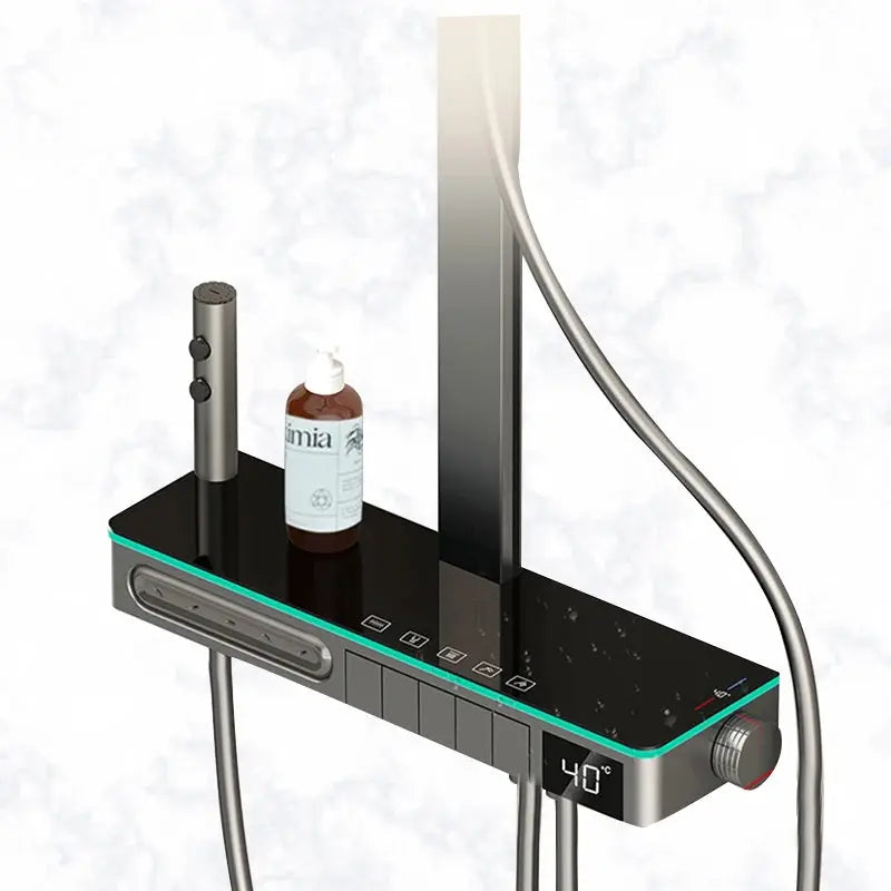 Bathroom Multi-Function Digital Display Shower System Brass Piano Key Exposed Thermostatic Faucets Soft & Rain Spray Patterns My Store