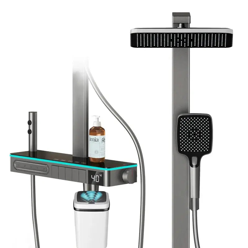 Bathroom Multi-Function Digital Display Shower System Brass Piano Key Exposed Thermostatic Faucets Soft & Rain Spray Patterns My Store