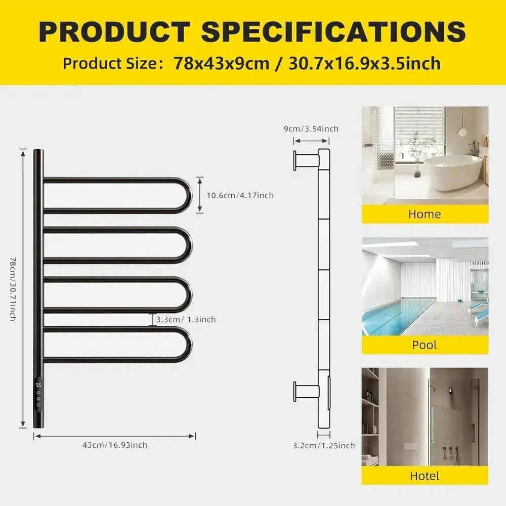 Electric Towel Warmer Rotatable 180°, Towel Rack Warmer with Timer and Smart Temperature Control, Heated Drying Rack Hard Wired/ My Store