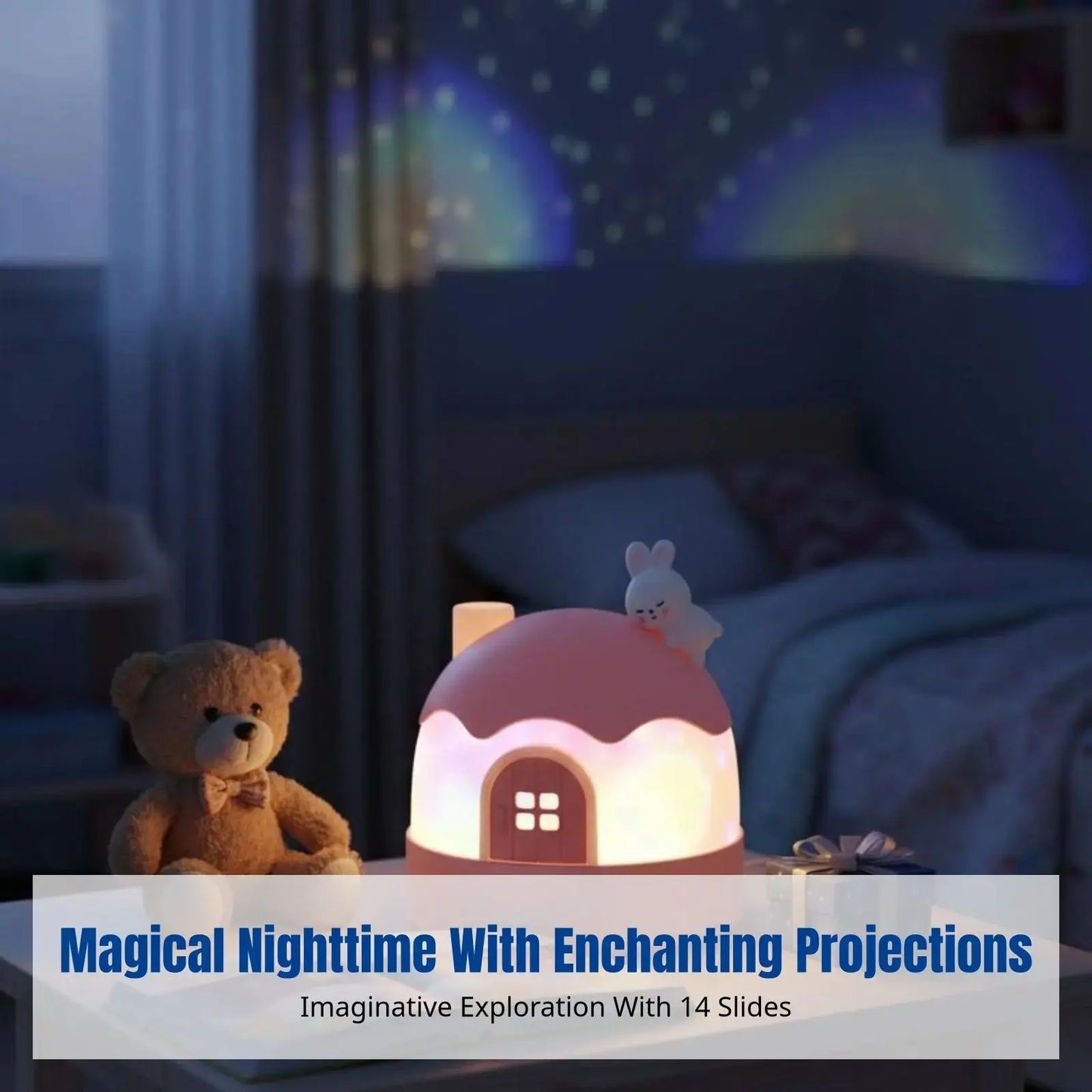 Cartoon Bunny Star Projector, Night Light Music Box for Kids, Rotating Galaxy Lamp, Girls Bedroom Ceiling, Timer My Store