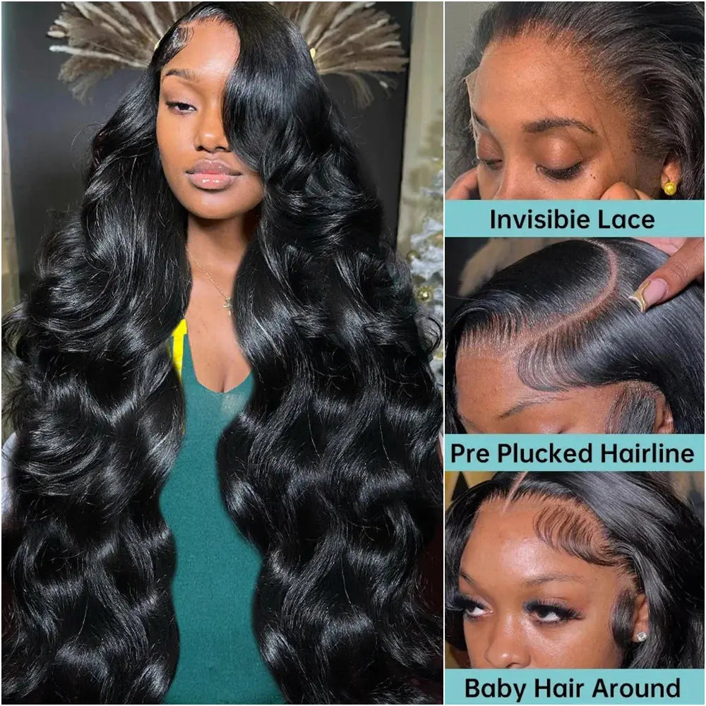 Body Wave 13x6 HD Transparent Lace Front Human Hair Wig 40 Inch Pre Plucked 220 Density 5x5 Glueless Lace Frontal Wigs for Women My Store