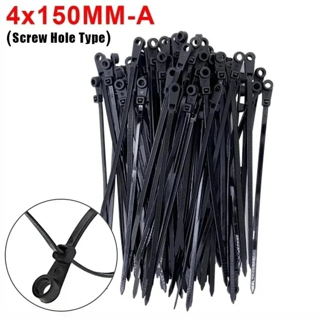 500/100PCS Screw Hole Cable Ties Reusable Fixed Nylon Cable Ties Self-locking Cord Ties Straps Fastening Loop Office Organizer My Store