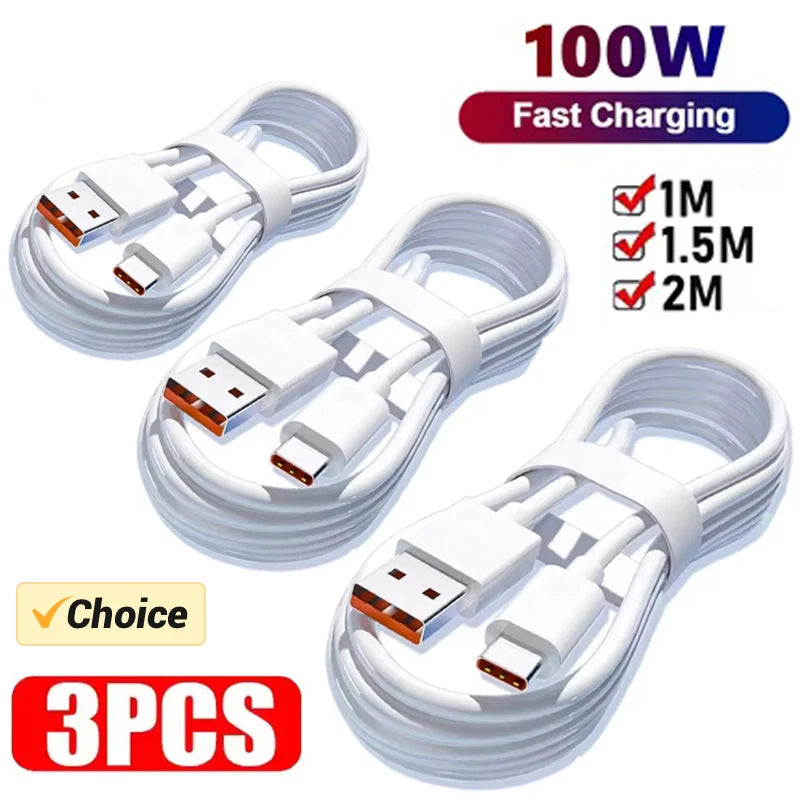 3PCS 100W 6A Super Fast Charger Cable Fast USB Type C Charging Data Cord Quick Charger Cabletype c charger fast charging My Store