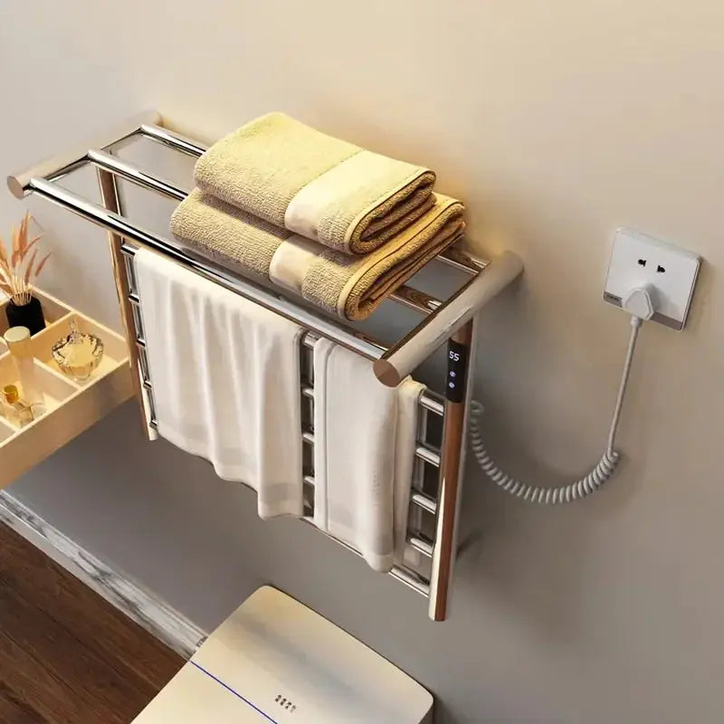 Modern Bathroom Electric Towel Radiator with Storage Rack Electric Heated Towel Rack with Shelf Heating Drying Towel Warmer My Store