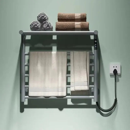 Modern Bathroom Electric Towel Radiator with Storage Rack Electric Heated Towel Rack with Shelf Heating Drying Towel Warmer My Store