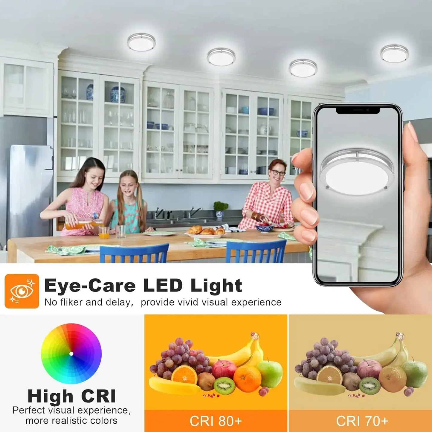 7.5 Inch Round Brushed Nickel LED Ceiling Light Flush Mount with 5 Color Temperatures for Kitchen Bathroom Bedroom My Store