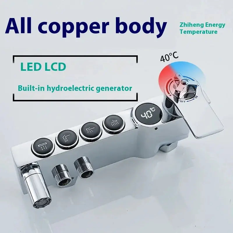 Luxury Silver Led Digital Display Brass Shower Set 4 Keys Faucets Mixers Taps Shower Sets Thermostatic Shower Mixer Faucet My Store