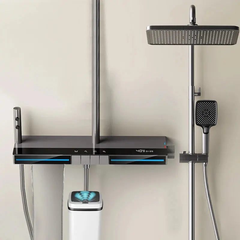 Bathroom Multi-Function Digital Display Shower System Brass Piano Key Exposed Thermostatic Faucets Soft & Rain Spray Patterns My Store