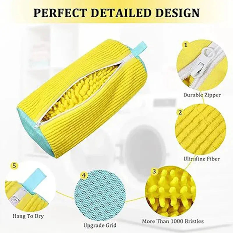 Fluffy Fiber Shoe Washing Bag 360° Surround Cleaning Reusable Durable Machine-Washable Laundry Bag with Zipper Closure (1pc) My Store